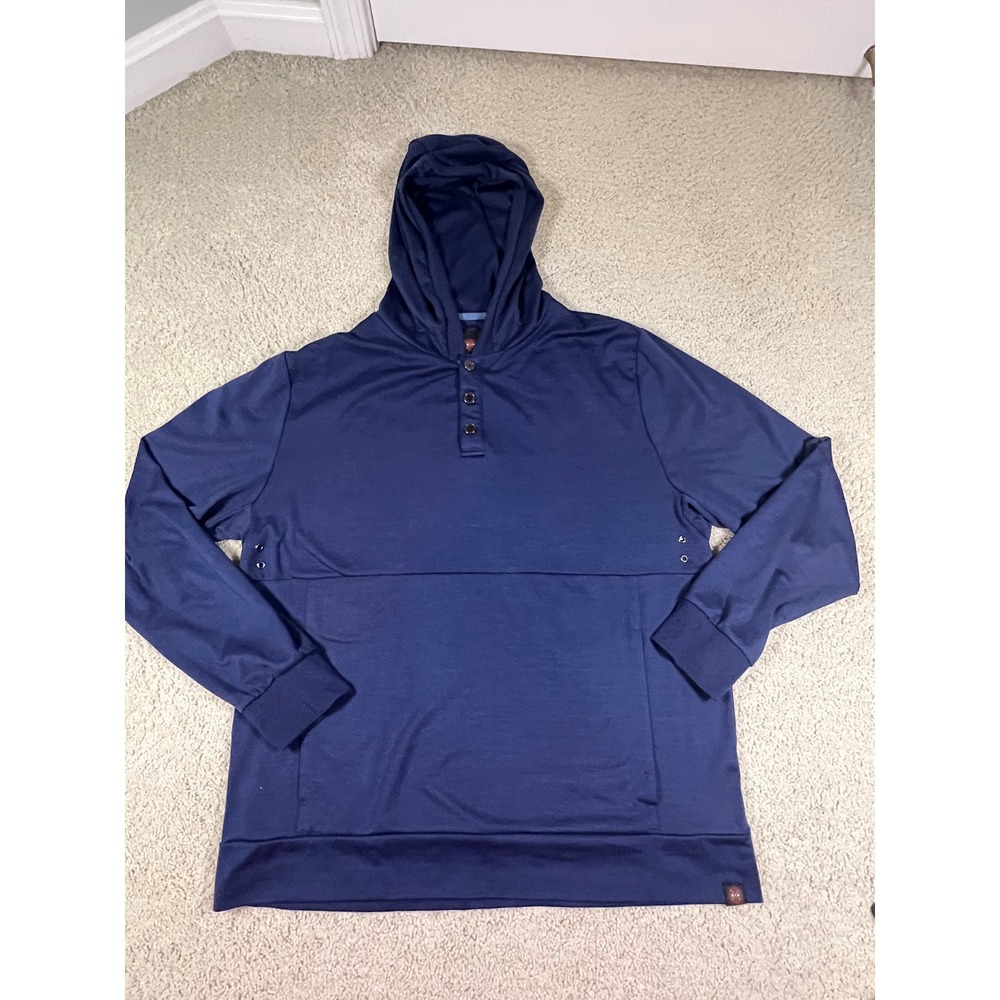 Mountain & Isles Mens Large Navy Blue Henley Hoodie Performance Pullover (IN80)